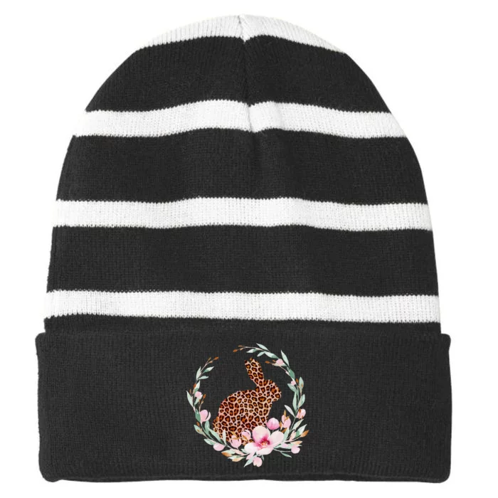 Cute Leopard Pattern Happy Easter Bunny Striped Beanie with Solid Band