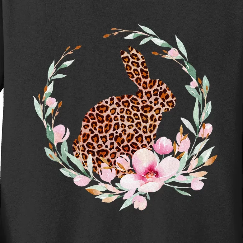 Cute Leopard Pattern Happy Easter Bunny Kids Long Sleeve Shirt