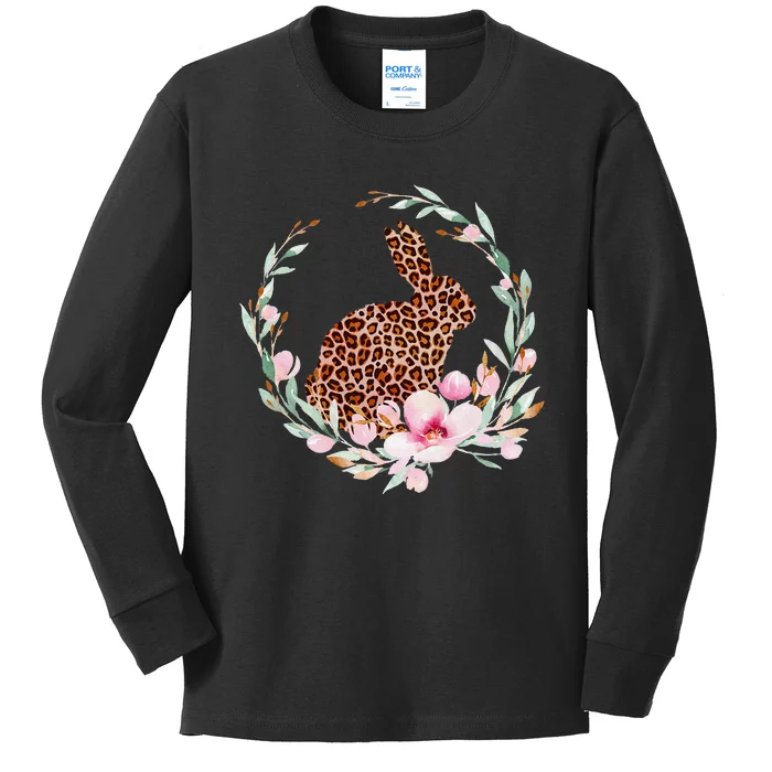 Cute Leopard Pattern Happy Easter Bunny Kids Long Sleeve Shirt