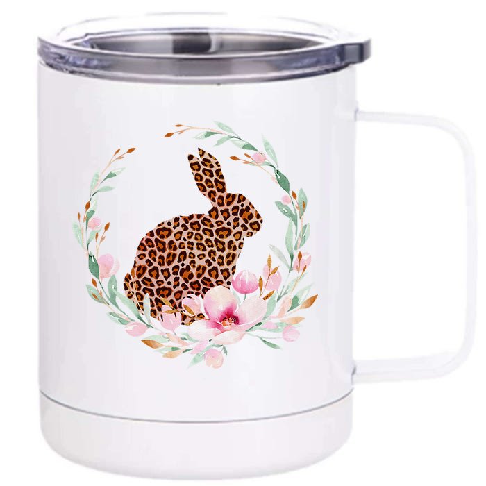 Cute Leopard Pattern Happy Easter Bunny Front & Back 12oz Stainless Steel Tumbler Cup