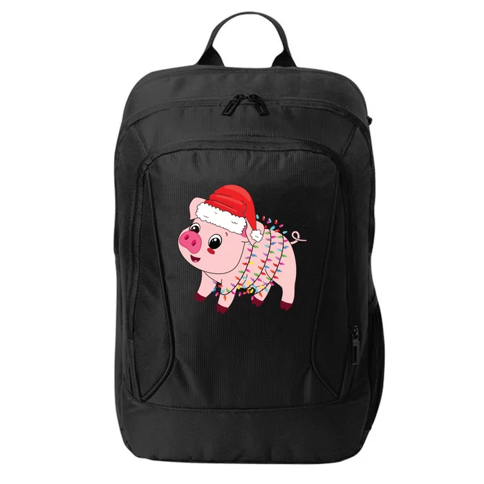 Christmas Lights Pig Wearing Xmas Hat Pig Lover Farmer City Backpack