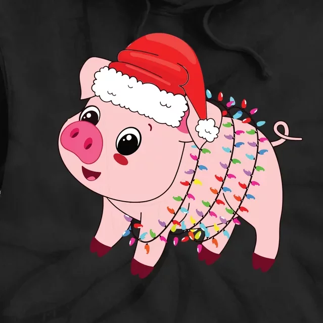 Christmas Lights Pig Wearing Xmas Hat Pig Lover Farmer Tie Dye Hoodie