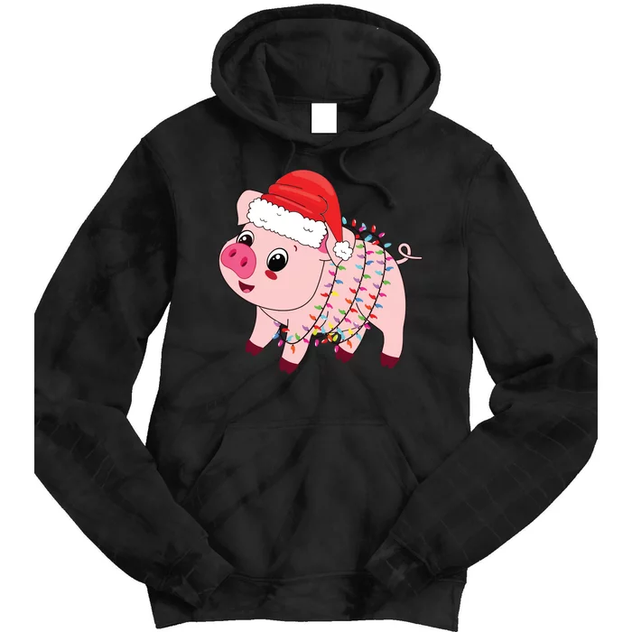 Christmas Lights Pig Wearing Xmas Hat Pig Lover Farmer Tie Dye Hoodie