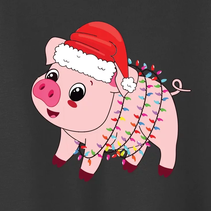 Christmas Lights Pig Wearing Xmas Hat Pig Lover Farmer Toddler T-Shirt