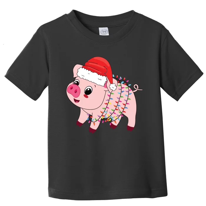 Christmas Lights Pig Wearing Xmas Hat Pig Lover Farmer Toddler T-Shirt