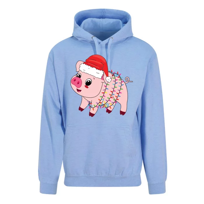 Christmas Lights Pig Wearing Xmas Hat Pig Lover Farmer Unisex Surf Hoodie