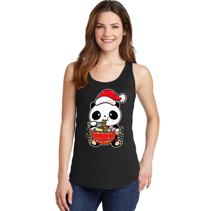 Christmas Lights Panda Wearing Xmas Hat Kawaii Panda Lover Ladies Essential Tank