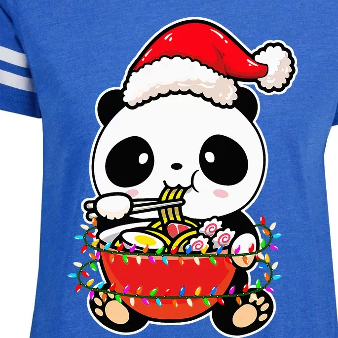 Christmas Lights Panda Wearing Xmas Hat Kawaii Panda Lover Enza Ladies Jersey Football T-Shirt