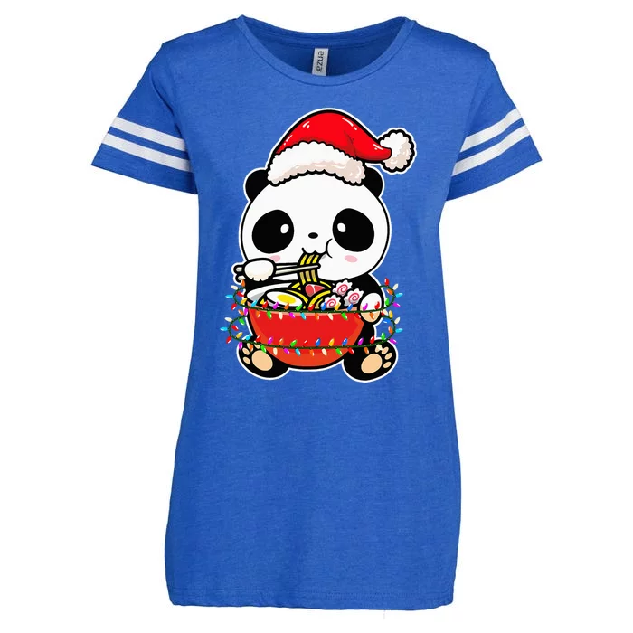 Christmas Lights Panda Wearing Xmas Hat Kawaii Panda Lover Enza Ladies Jersey Football T-Shirt