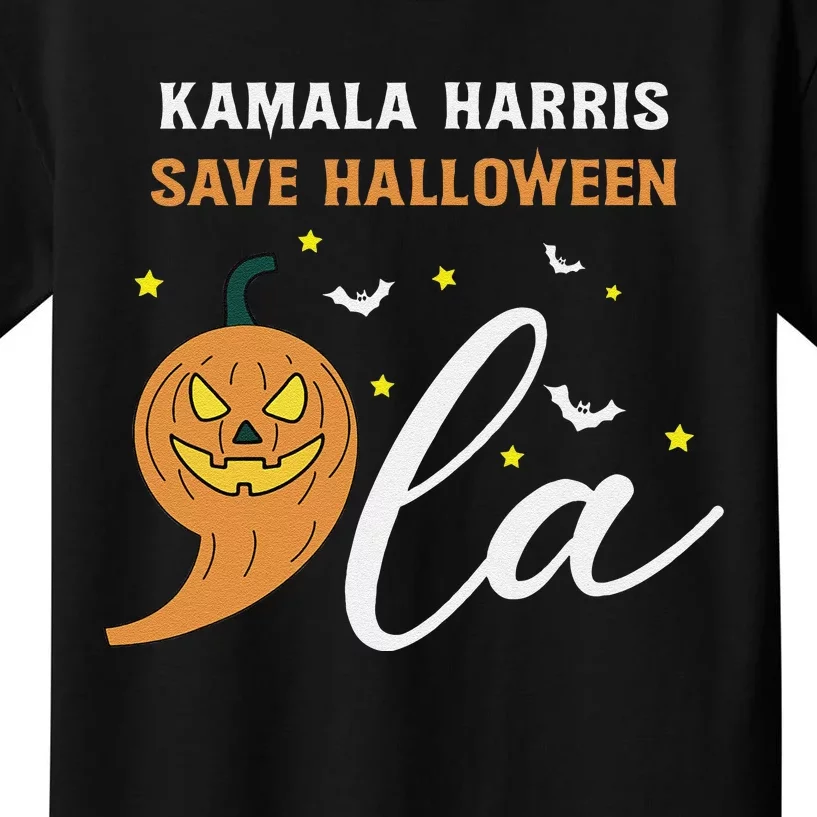 Comma + La Pumpkin Kamala Harris Save Halloween 2024 Kids T-Shirt