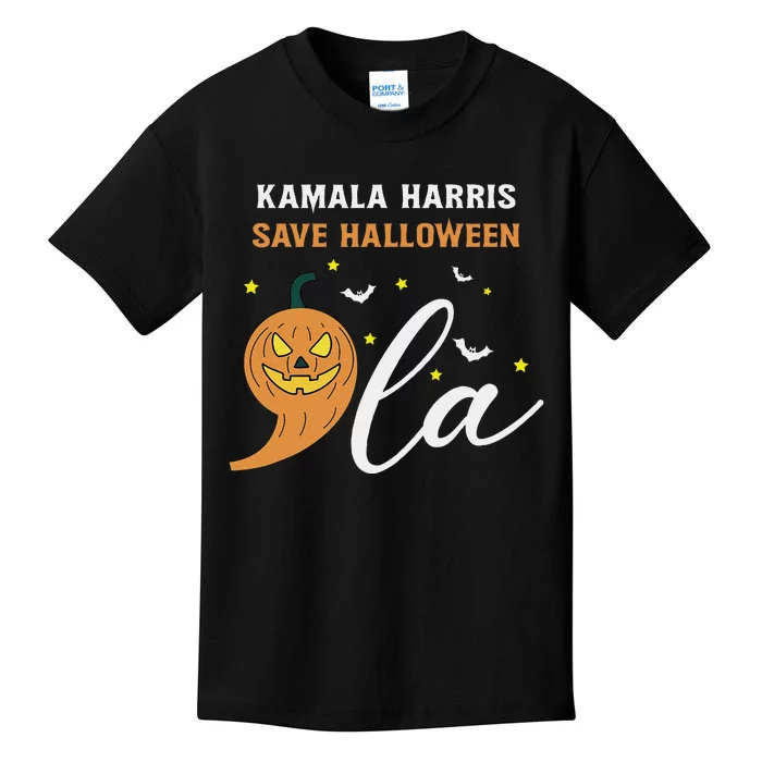 Comma + La Pumpkin Kamala Harris Save Halloween 2024 Kids T-Shirt