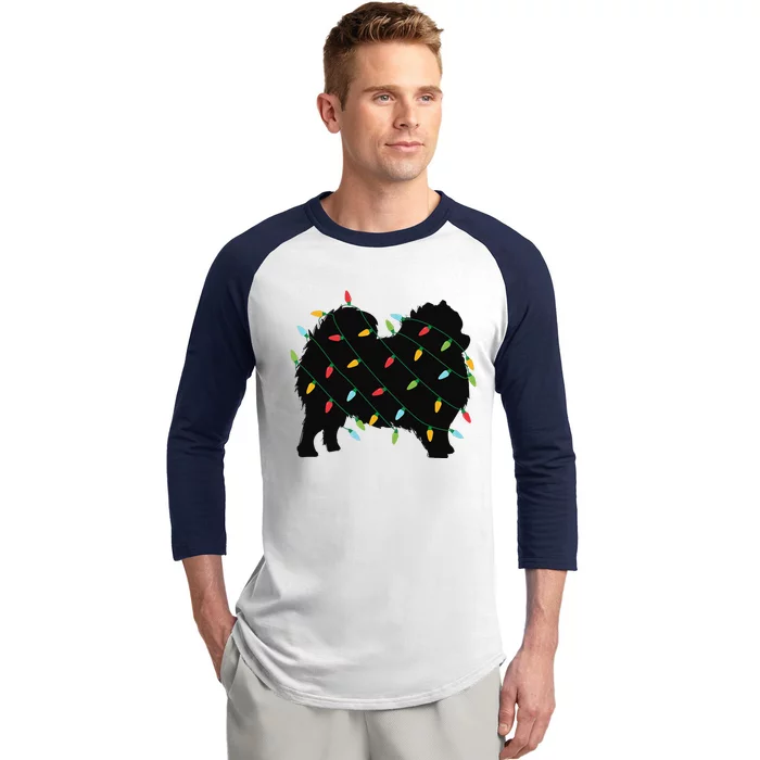 Christmas Lights Pomeranian Cute Gift for Dog Lovers Baseball Sleeve Shirt