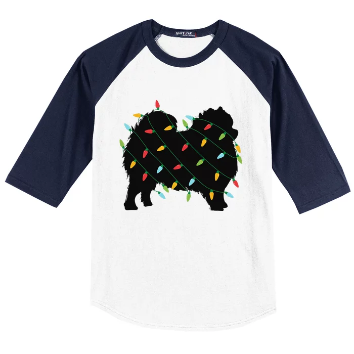 Christmas Lights Pomeranian Cute Gift for Dog Lovers Baseball Sleeve Shirt