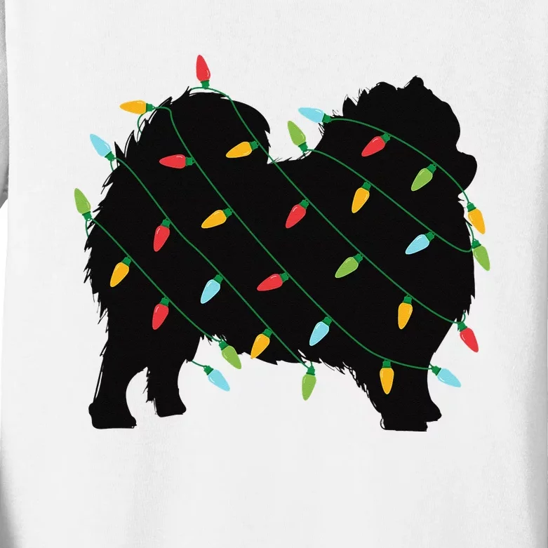 Christmas Lights Pomeranian Cute Gift for Dog Lovers Kids Long Sleeve Shirt