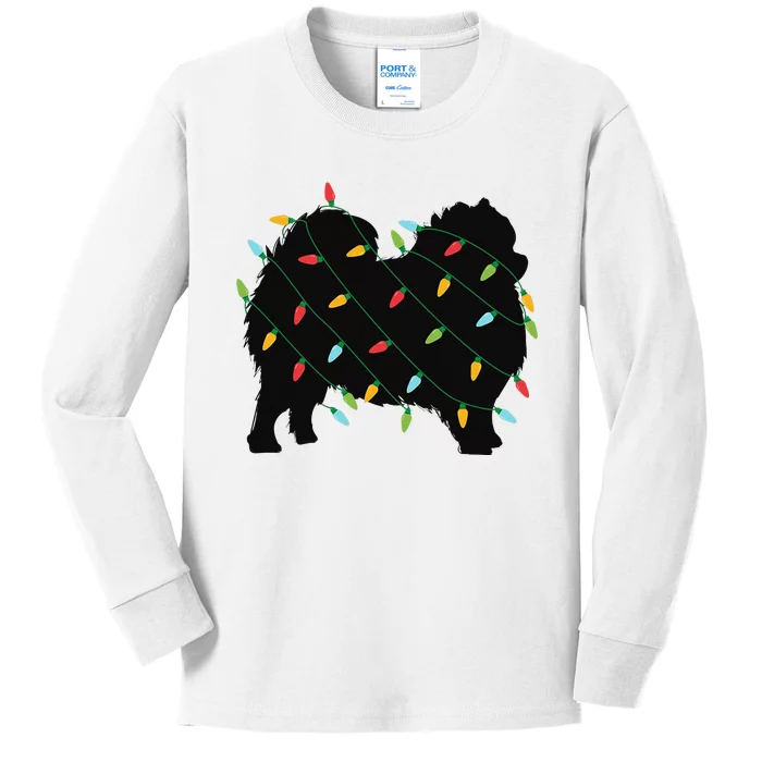 Christmas Lights Pomeranian Cute Gift for Dog Lovers Kids Long Sleeve Shirt