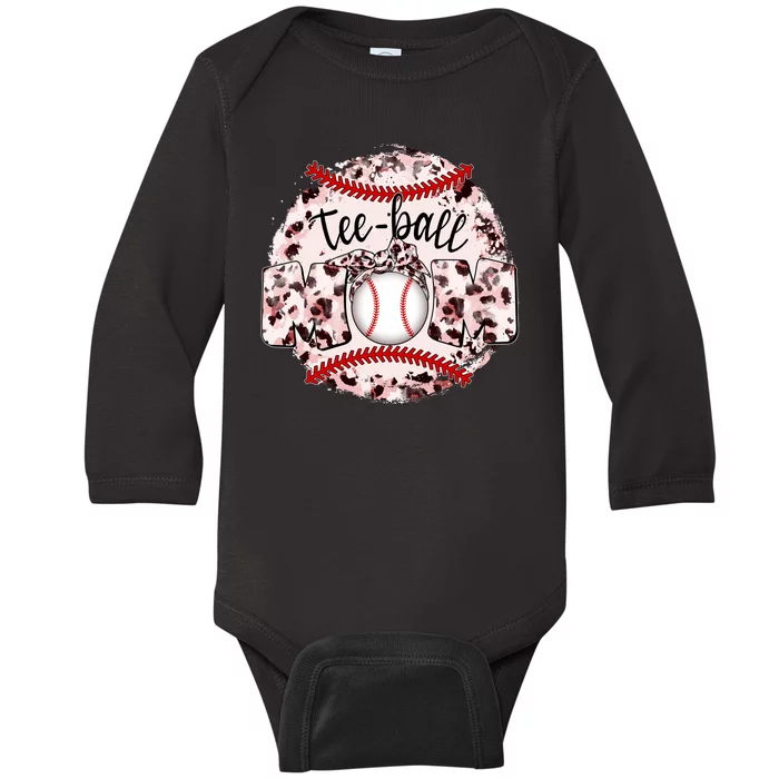 Cute Leopard Print Tee Ball Mom Baby Long Sleeve Bodysuit