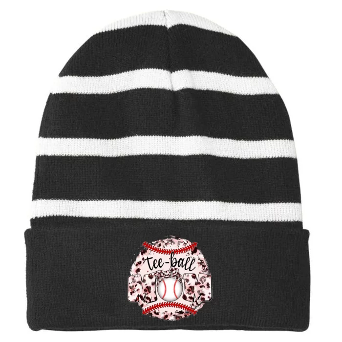 Cute Leopard Print Tee Ball Mom Striped Beanie with Solid Band