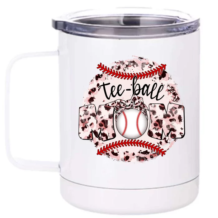 Cute Leopard Print Tee Ball Mom Front & Back 12oz Stainless Steel Tumbler Cup