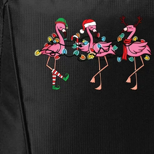 Christmas Lights Pink Flamingo Santa Hat Holiday Xmas City Backpack