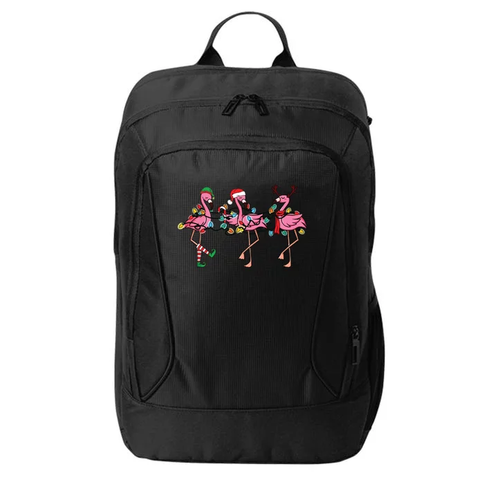 Christmas Lights Pink Flamingo Santa Hat Holiday Xmas City Backpack