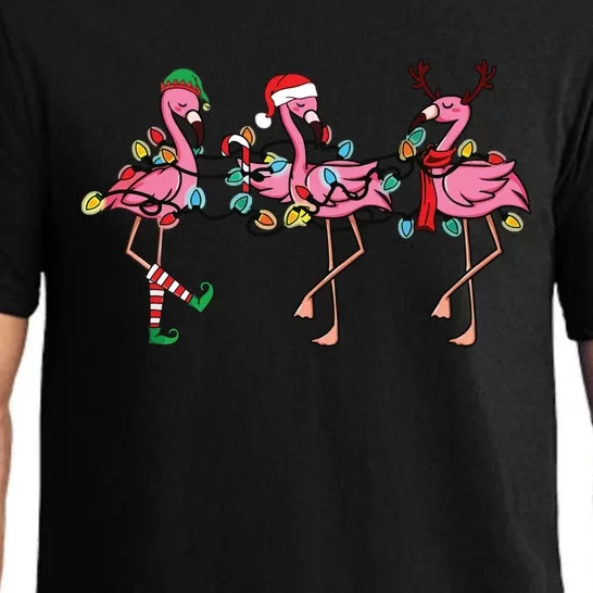 Christmas Lights Pink Flamingo Santa Hat Holiday Xmas Pajama Set