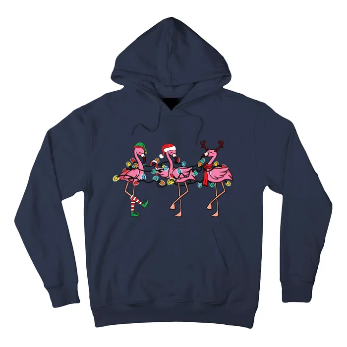 Christmas Lights Pink Flamingo Santa Hat Holiday Xmas Hoodie