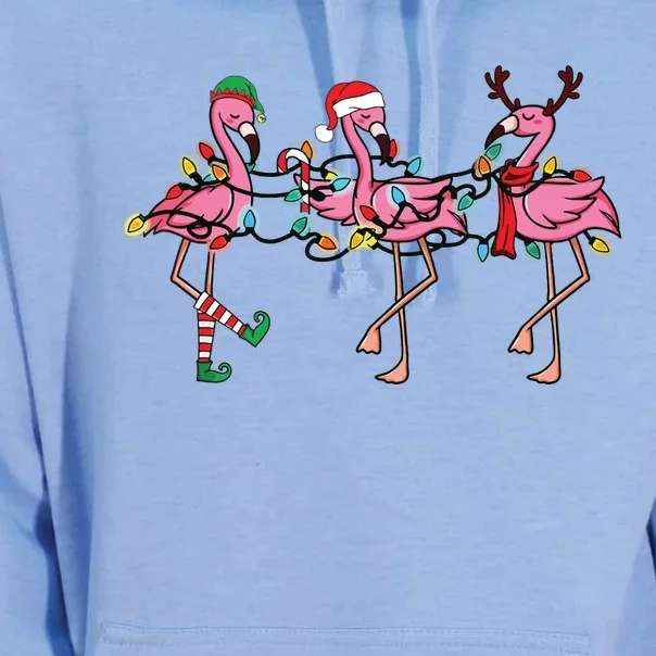 Christmas Lights Pink Flamingo Santa Hat Holiday Xmas Unisex Surf Hoodie