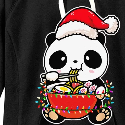 Christmas Lights Panda Wearing Xmas Hat Kawaii Panda Lover Women's Fleece Hoodie