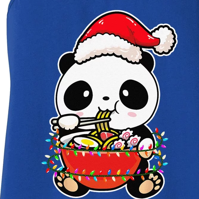 Christmas Lights Panda Wearing Xmas Hat Kawaii Panda Lover Women's Racerback Tank