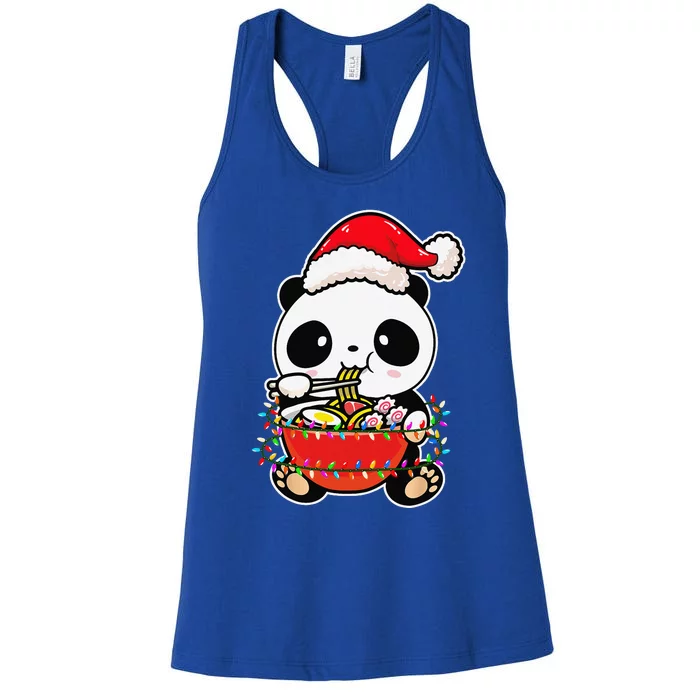 Christmas Lights Panda Wearing Xmas Hat Kawaii Panda Lover Women's Racerback Tank