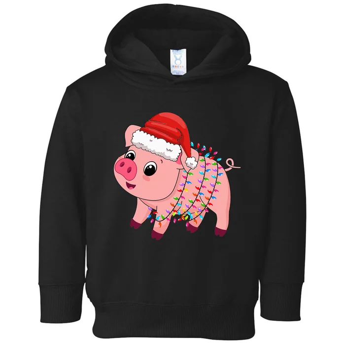 Christmas Lights Pig Wearing Xmas Hat Pig Lover Farmer Toddler Hoodie