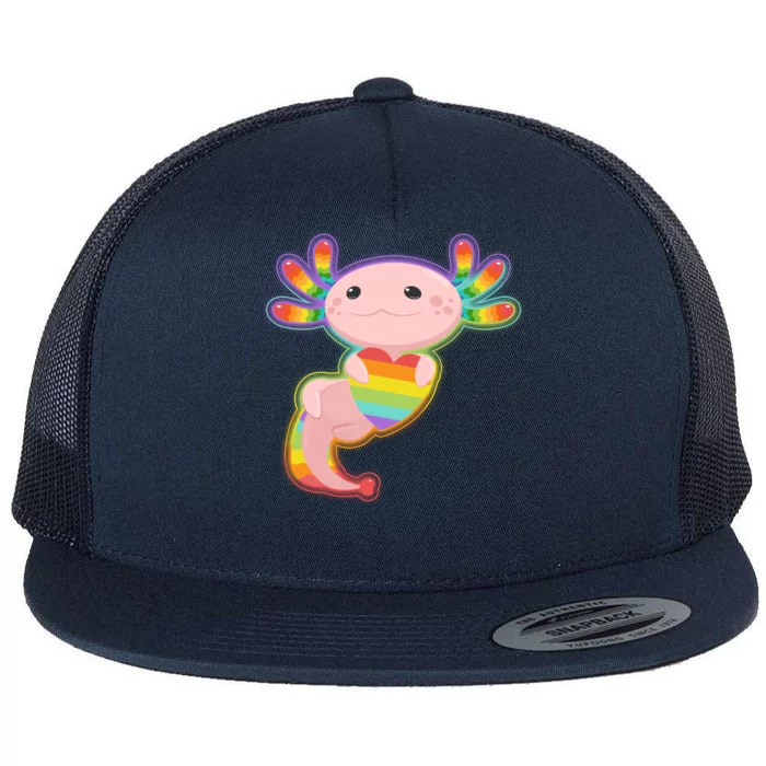 Cute LGBT Pride Axolotl Flat Bill Trucker Hat