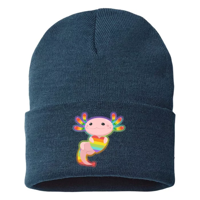 Cute LGBT Pride Axolotl Sustainable Knit Beanie