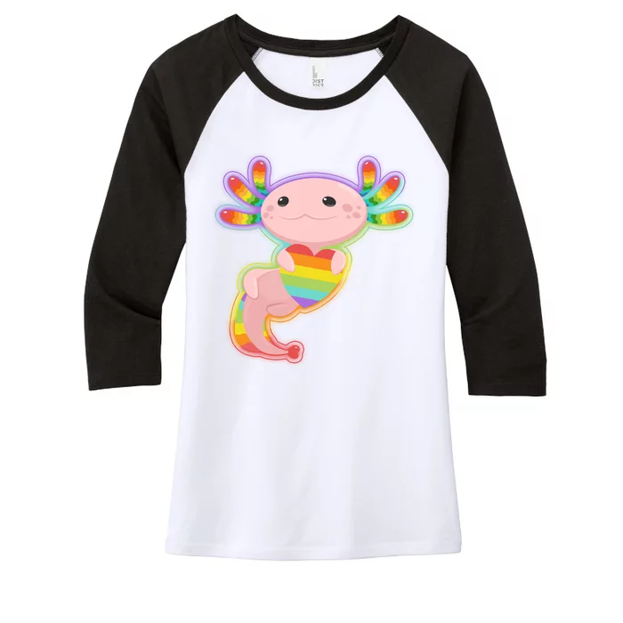 Cute LGBT Pride Axolotl Women's Tri-Blend 3/4-Sleeve Raglan Shirt