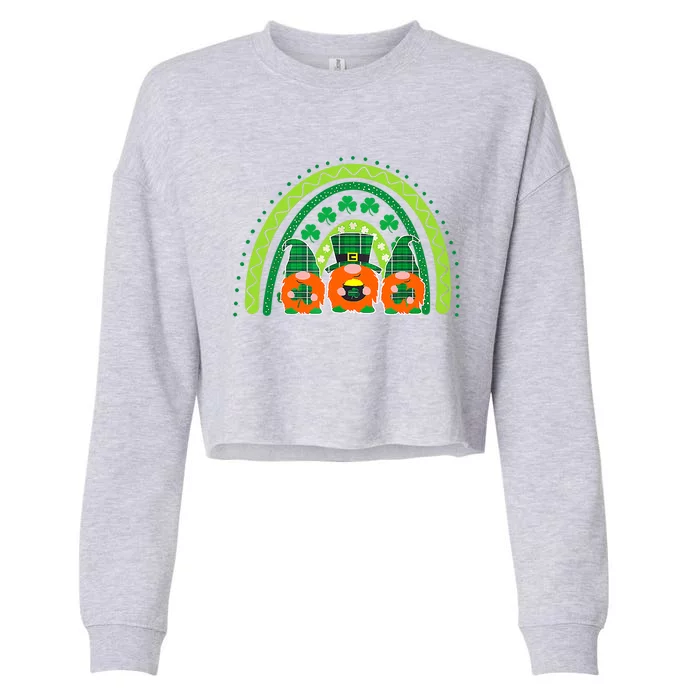 Cute Lucky Rainbow Gnome Happy St Patrick Day Funny Shamrock Cropped Pullover Crew