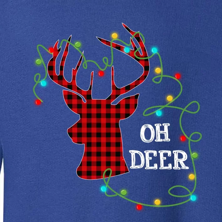 Christmas Light Reindeer Rudolph Oh Deer Antlers Plaid Gift Toddler Sweatshirt