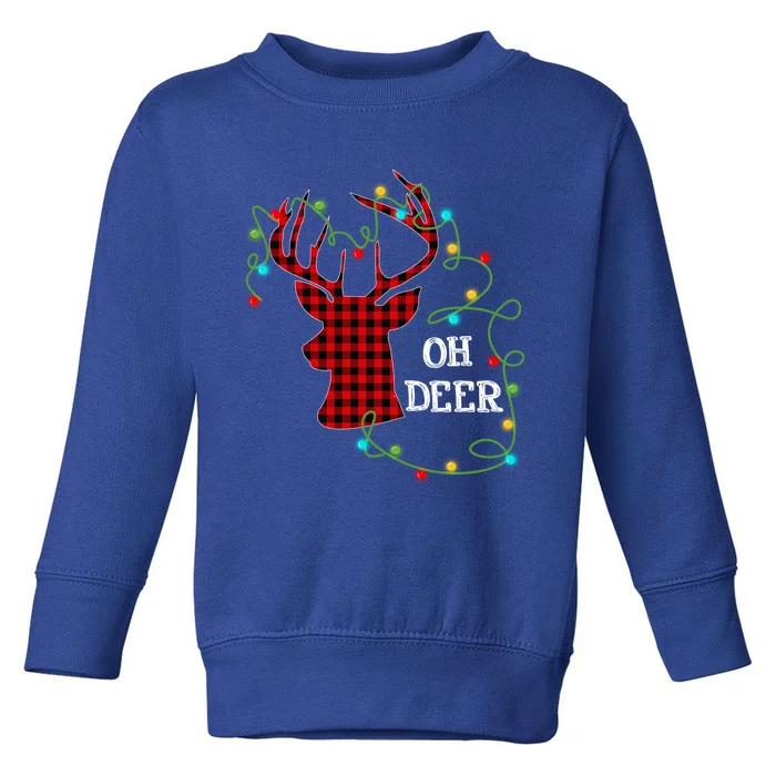 Christmas Light Reindeer Rudolph Oh Deer Antlers Plaid Gift Toddler Sweatshirt