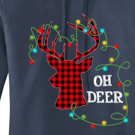 Christmas Light Reindeer Rudolph Oh Deer Antlers Plaid Gift Women's Pullover Hoodie