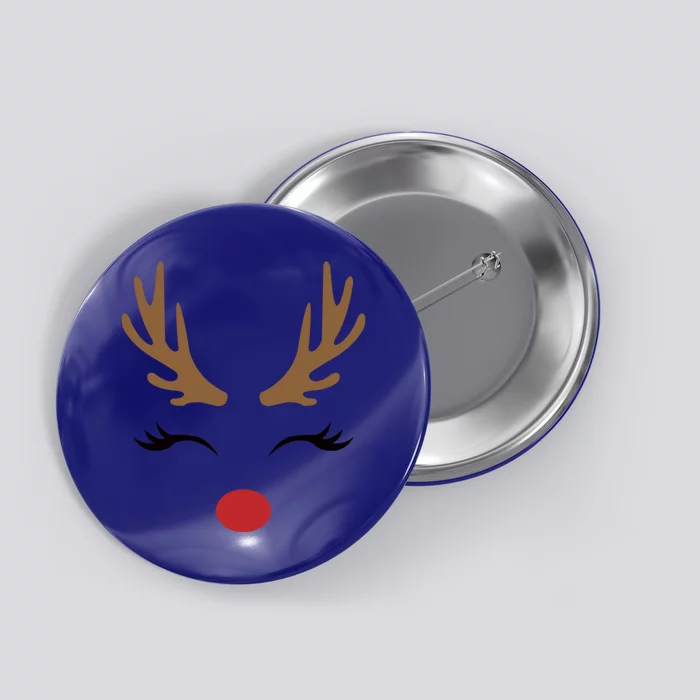 Cute Lady Reindeer Face With Eyelashes And Antlers Gift Novelty Gift Button