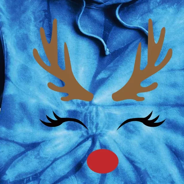 Cute Lady Reindeer Face With Eyelashes And Antlers Gift Novelty Gift Tie Dye Hoodie