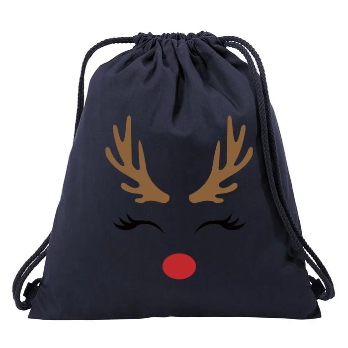 Cute Lady Reindeer Face With Eyelashes And Antlers Gift Novelty Gift Drawstring Bag