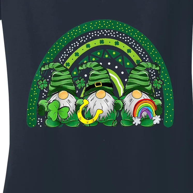 Cute Lucky Rainbow Gnome Happy St Patricks Day Women's V-Neck T-Shirt