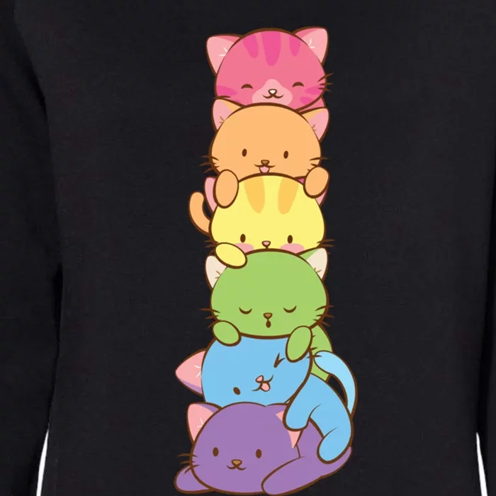 Cute Lgbt Rainbow Gay Pride Flag Kawaii Cat Pile Anime Art Gift Womens California Wash Sweatshirt