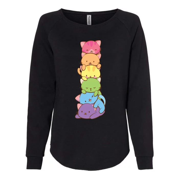 Cute Lgbt Rainbow Gay Pride Flag Kawaii Cat Pile Anime Art Gift Womens California Wash Sweatshirt