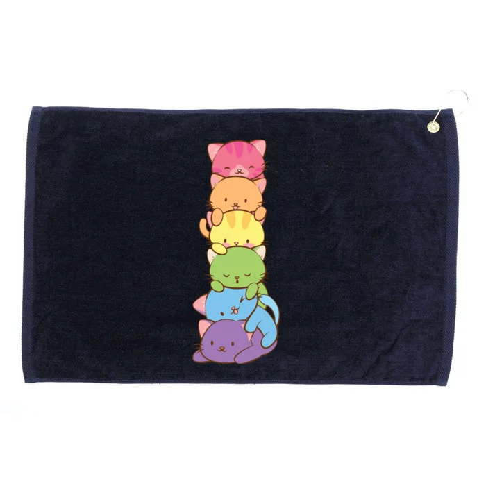 Cute Lgbt Rainbow Gay Pride Flag Kawaii Cat Pile Anime Art Gift Grommeted Golf Towel