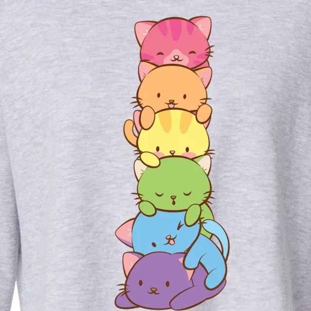 Cute Lgbt Rainbow Gay Pride Flag Kawaii Cat Pile Anime Art Gift Cropped Pullover Crew