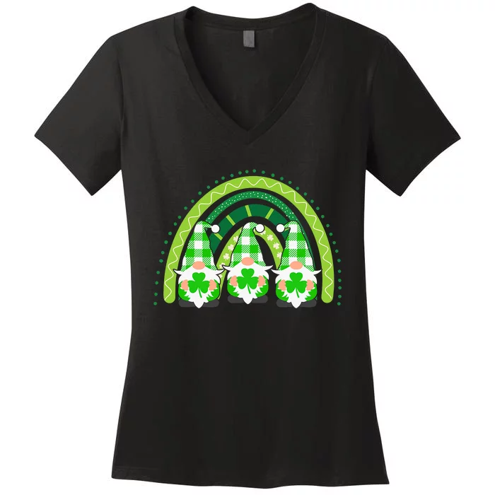 Cute Lucky Rainbow Gnome HappySt Patricks Day Gift Women's V-Neck T-Shirt