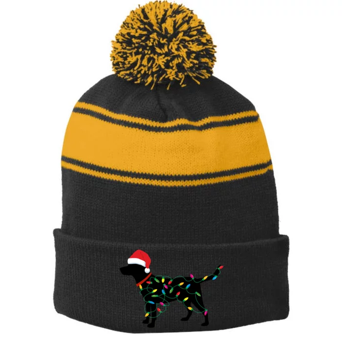 Christmas Labrador Retriever In Santa Hat Christmas Lights Holiday Dog Gift Sant Stripe Pom Pom Beanie