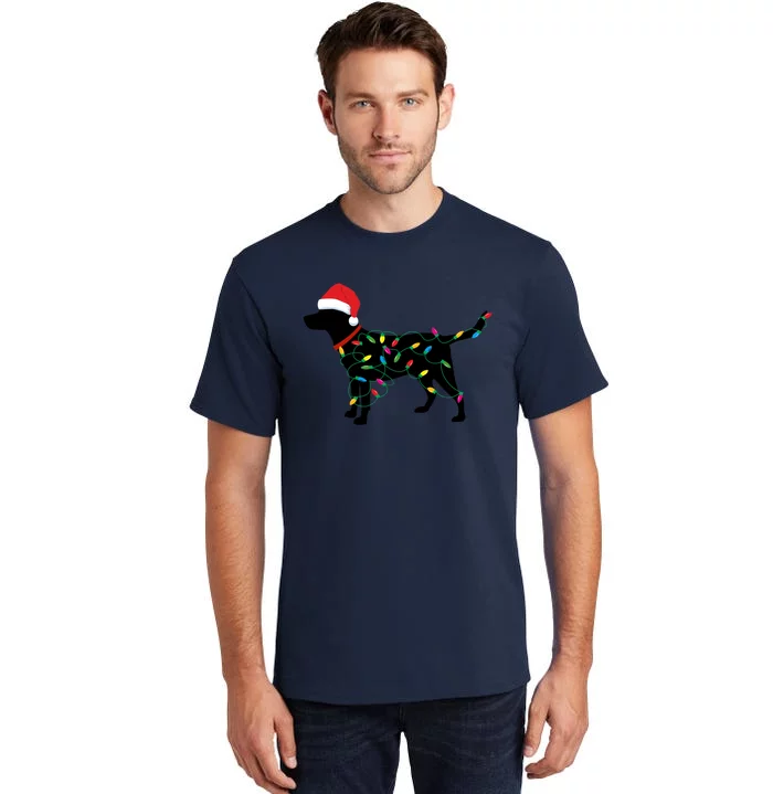 Christmas Labrador Retriever In Santa Hat Christmas Lights Holiday Dog Gift Sant Tall T-Shirt