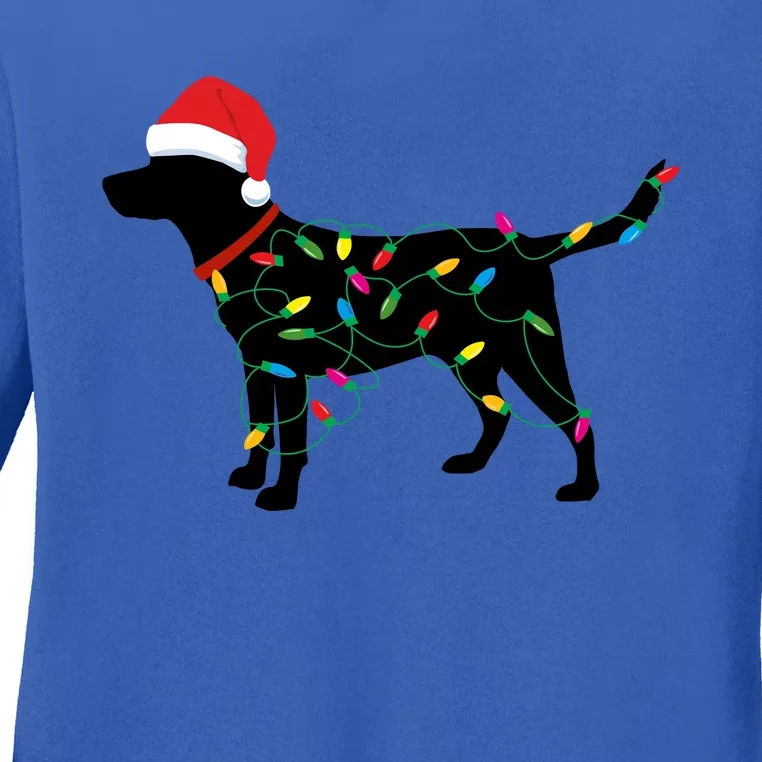 Christmas Labrador Retriever In Santa Hat Xmas Lights Meaningful Gift Ladies Long Sleeve Shirt